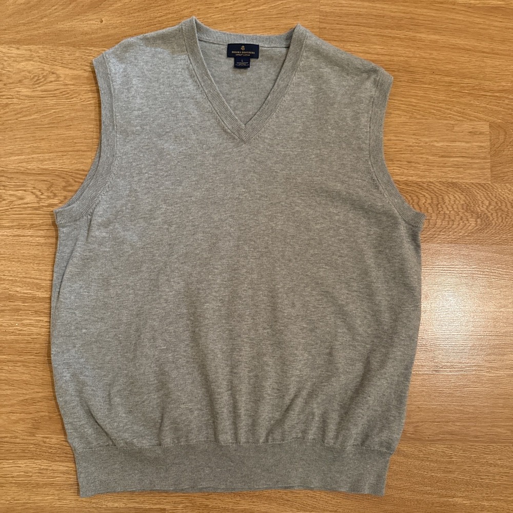 Brooks Brothers Sweater Vest‎ Men's Large Gray 100% Supima Cotton Golf V Neck